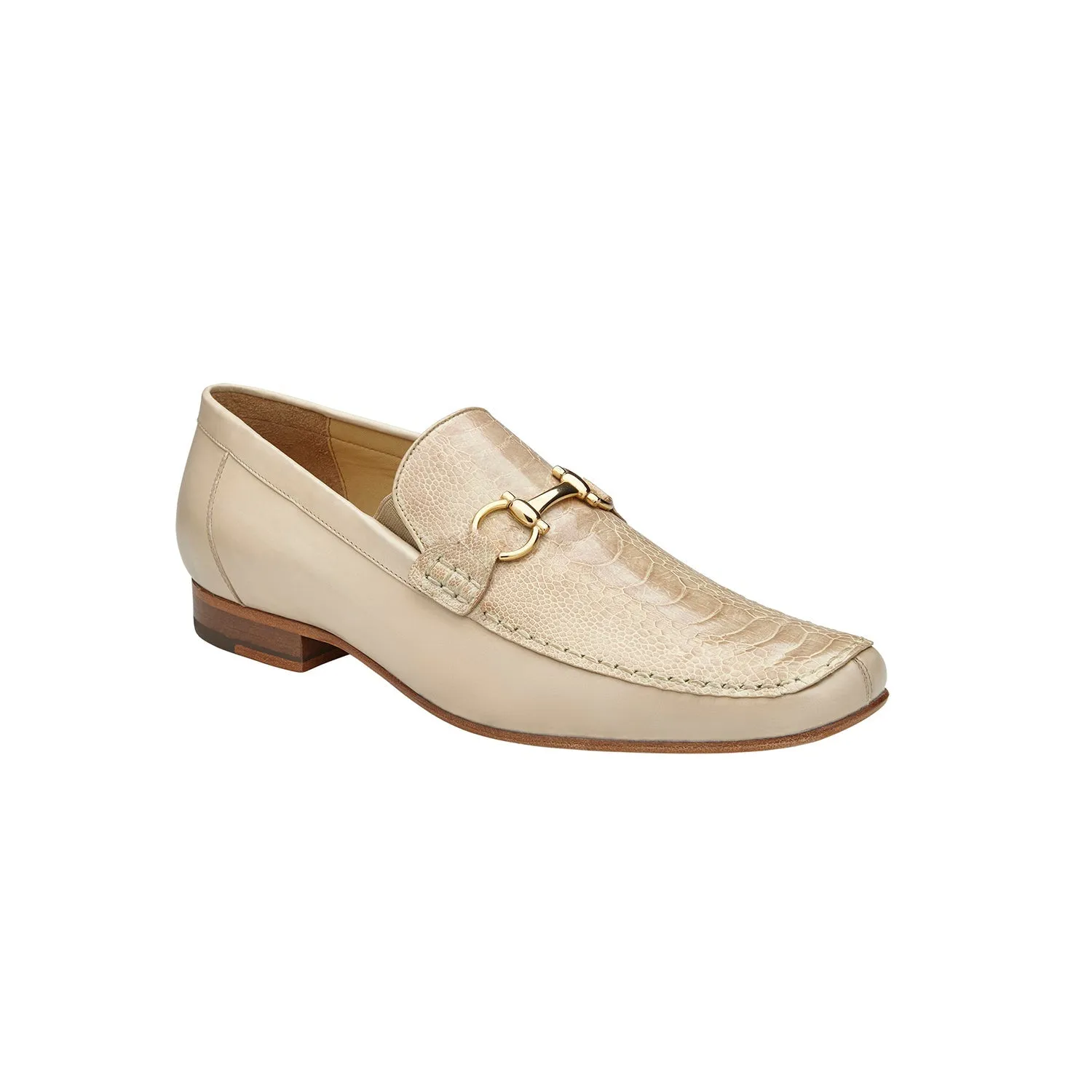 Belvedere Bruno 1026 Men's Shoes Black Exotic Ostrich / Calf-Skin Leather Horsebit Split-Toe Loafers (BV3072)