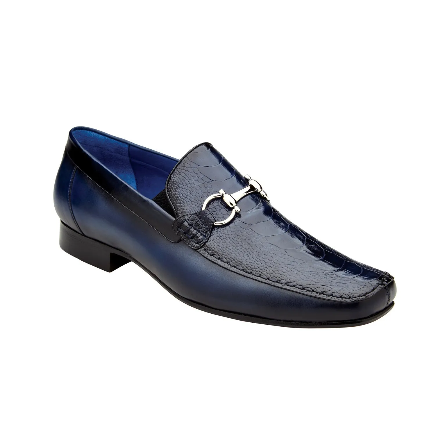Belvedere Bruno 1026 Men's Shoes Black Exotic Ostrich / Calf-Skin Leather Horsebit Split-Toe Loafers (BV3072)