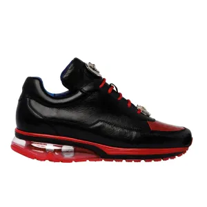 Belvedere E01 Flash Men's Shoes Black & Red Exotic Ostrich / Calf-Skin Leather Casual Sneakers (BV2966)