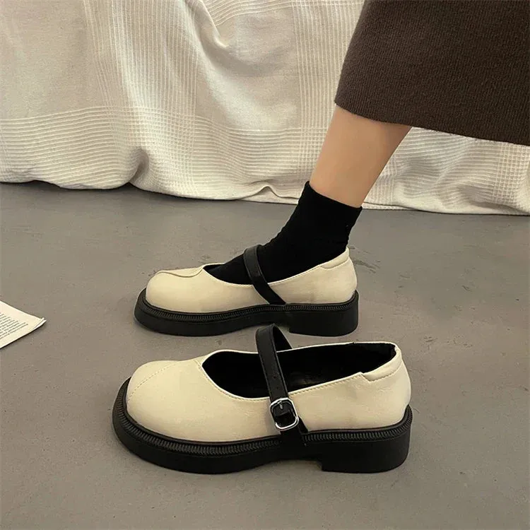 binfenxie  -Top quality Women's New Spring Autumn Mary Jane Mid Heel 4cm Fashion Comfortable Loafers Casual Women's Shoes