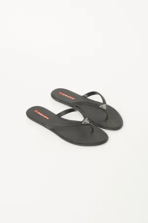 Black Saffiano Rubber Logo Sandal