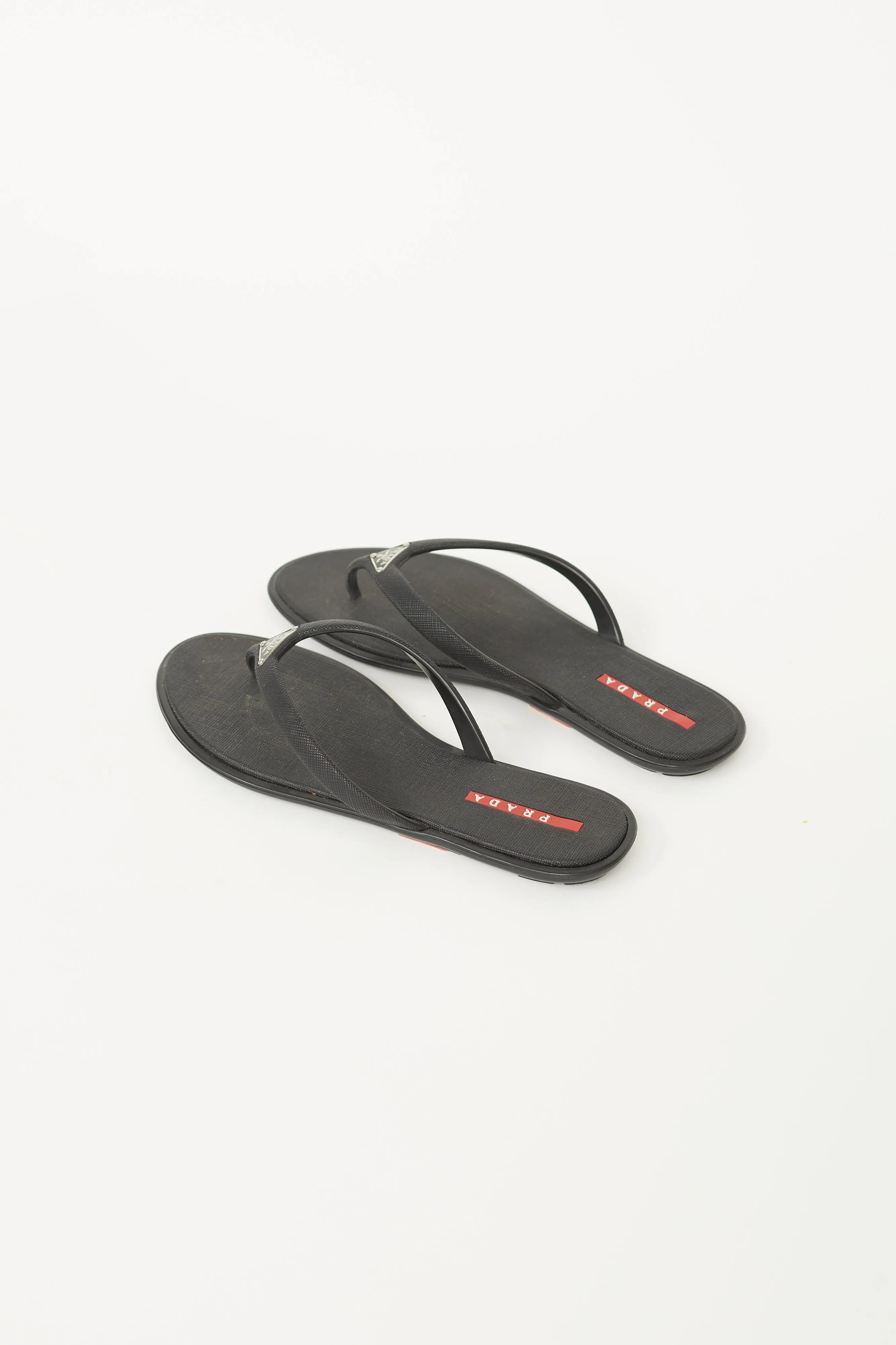 Black Saffiano Rubber Logo Sandal