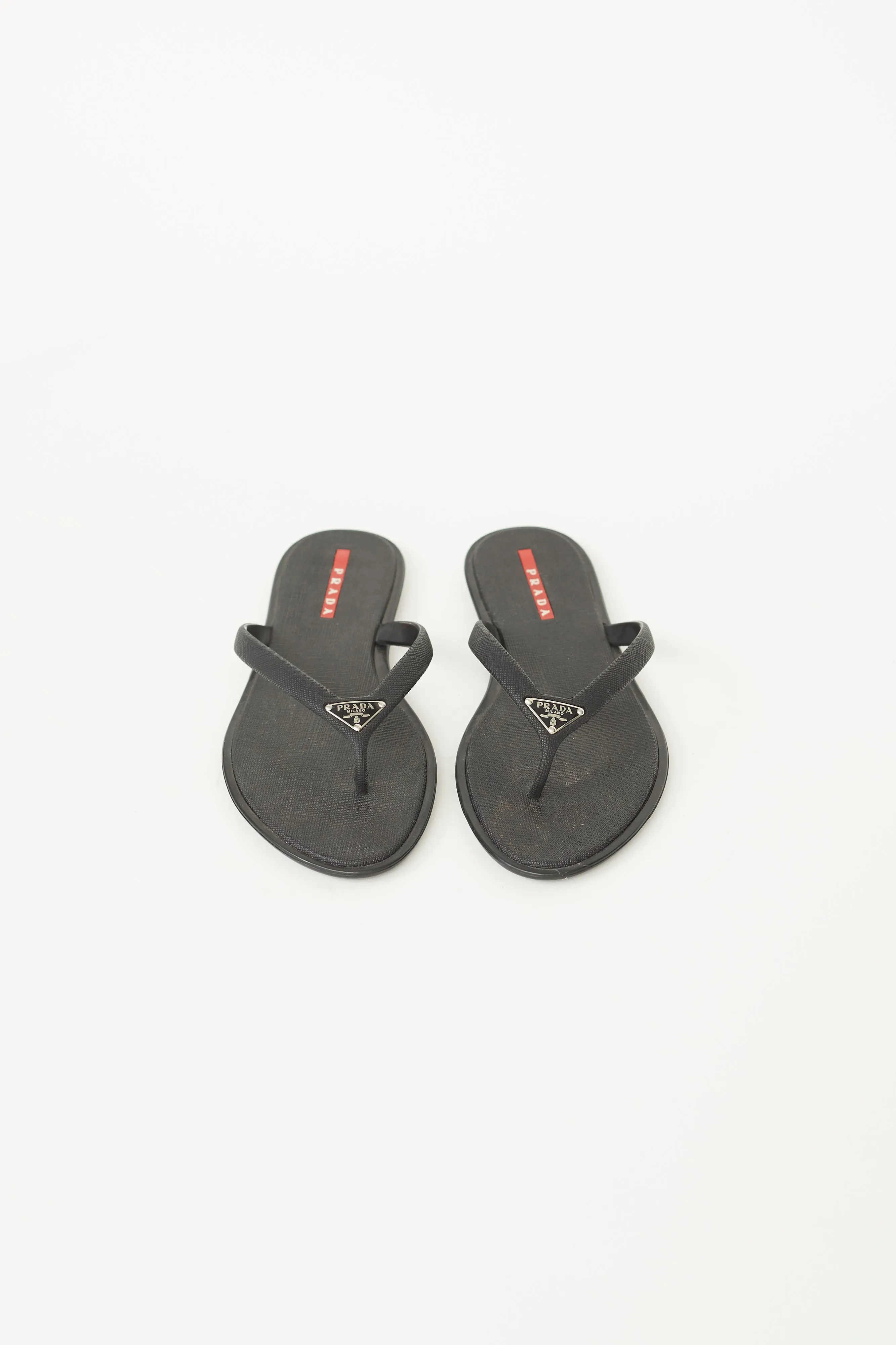 Black Saffiano Rubber Logo Sandal