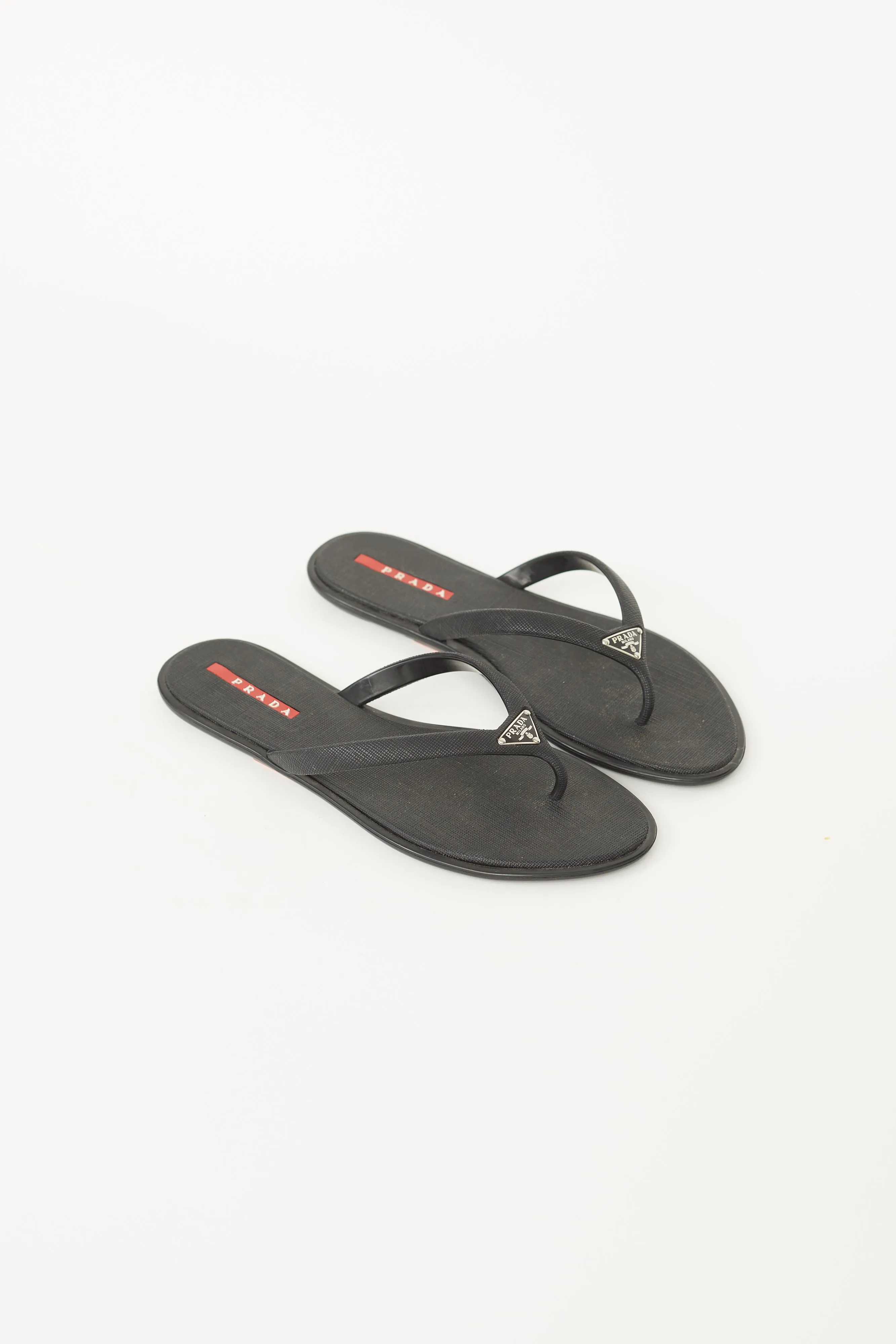 Black Saffiano Rubber Logo Sandal