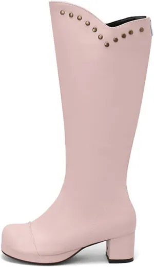 Boots for Women Chunky Heel Square Toe Knee High Boots Solid Color Platform Studded Casual Trendy Women Boots