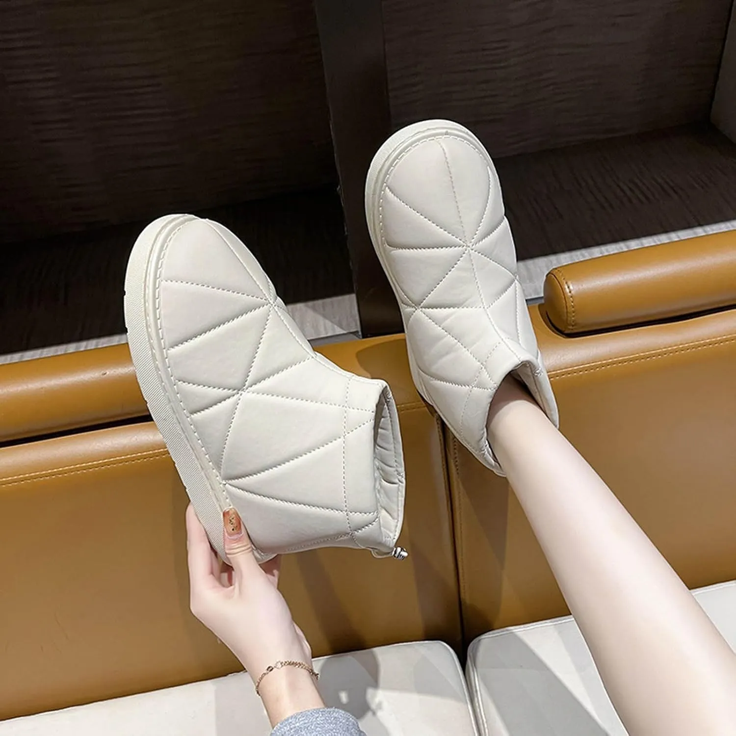 Boots for Women Fur Lined Warm Waterproof Plush Women Boots Platform Elastic Gore Trendy Casual Winter Shoes