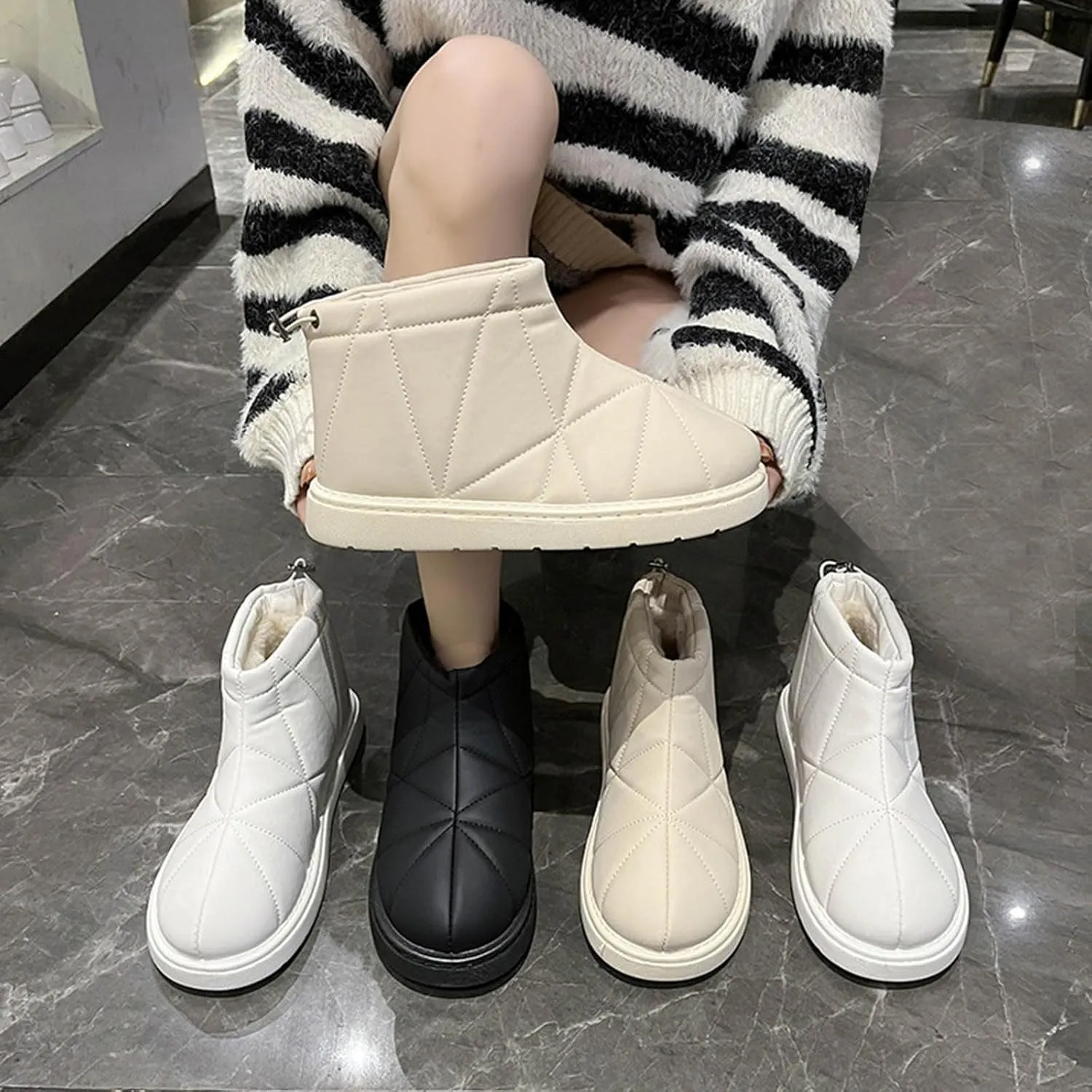 Boots for Women Fur Lined Warm Waterproof Plush Women Boots Platform Elastic Gore Trendy Casual Winter Shoes