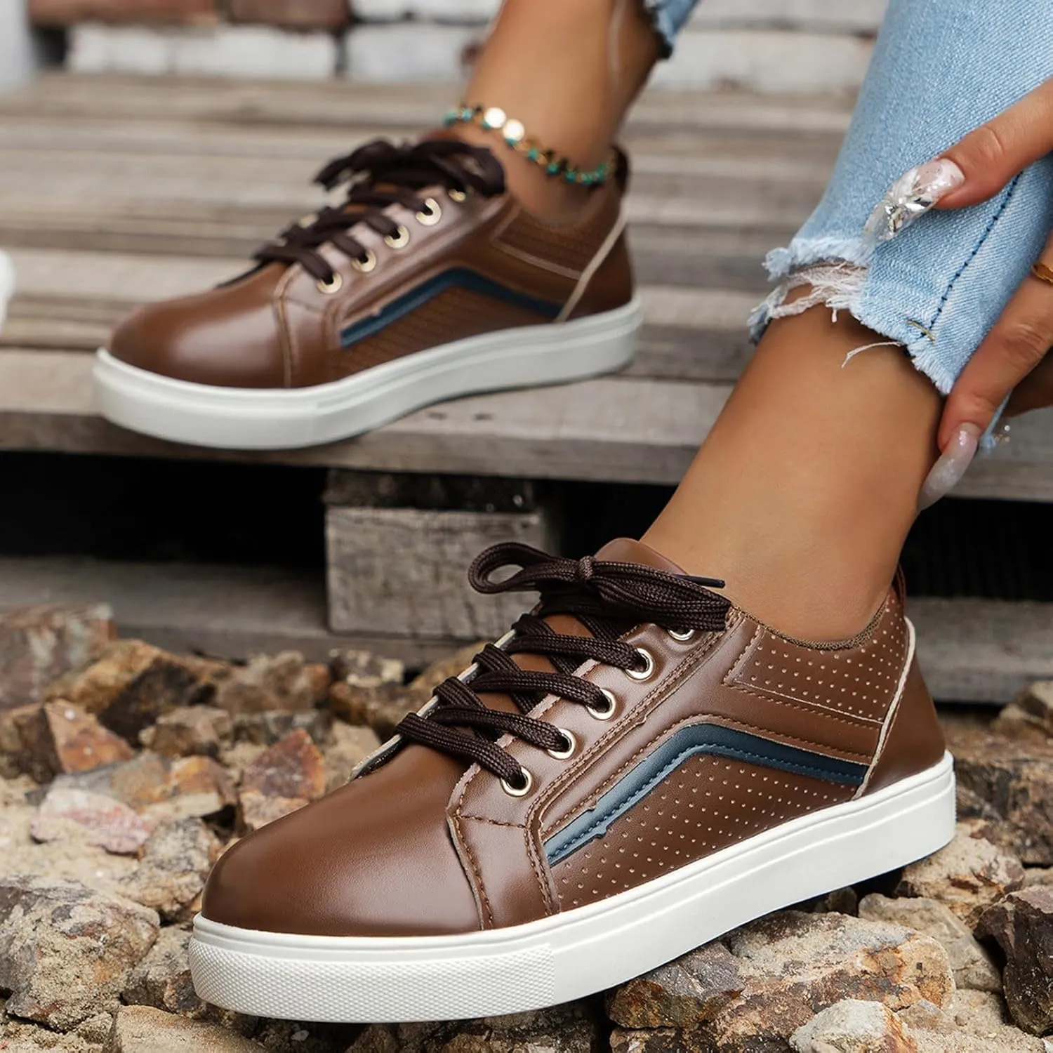 Boots for Women Lace up Platform Soft Comfortable Ankle Boots Outdoor Trendy Casual Women Shoes