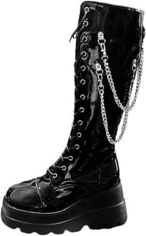 Boots for Women Platform Side Zipper Goth Knee High Boots Casual Trendy 2024 Punk Fashion Tall Motorcycle Boots