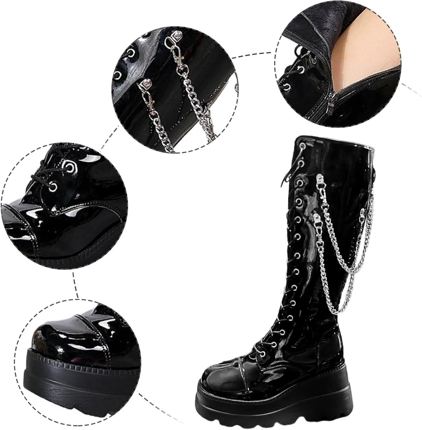 Boots for Women Platform Side Zipper Goth Knee High Boots Casual Trendy 2024 Punk Fashion Tall Motorcycle Boots