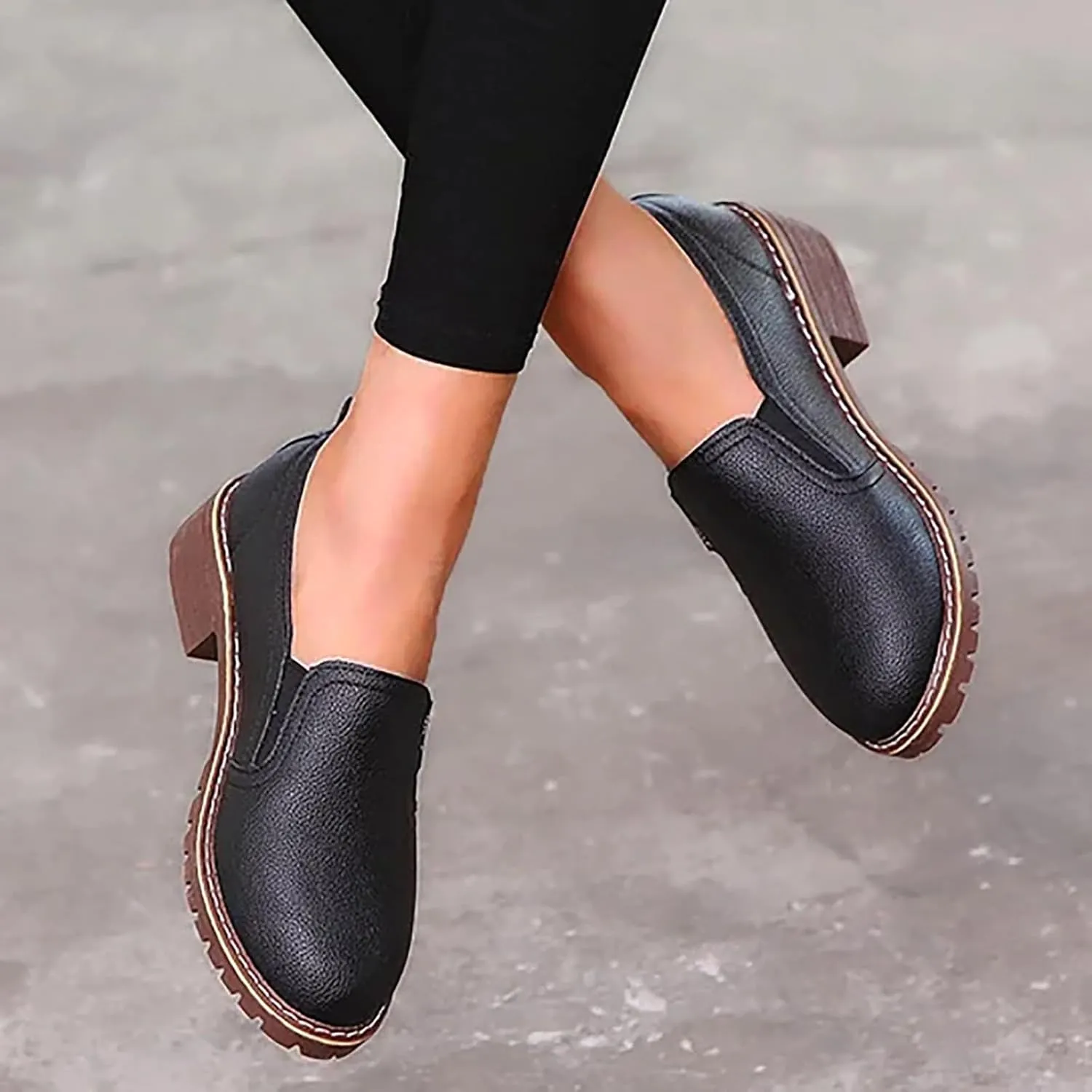 Boots for Women Round Toe Block Heel Comfortable Ankle Boots Lug Sole Waterproof Platform Retro Trendy Booties