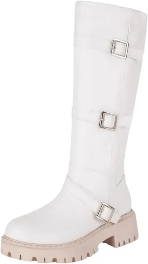 Boots for Women Round Toe Platform Knee High Boots Buckle Straps Solid Color Trendy Zipper Women Boots