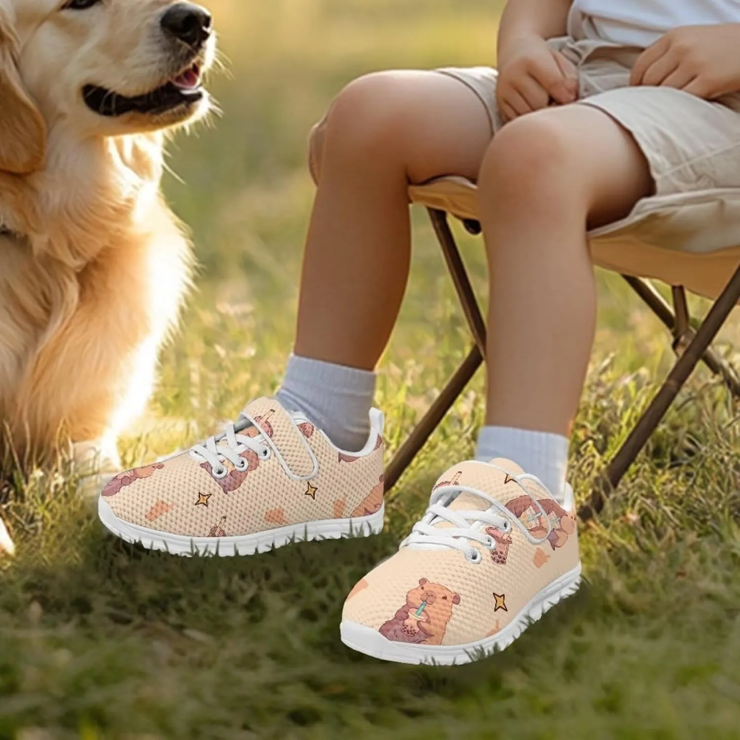 Boys Girls Single Buckle Sneakers,Lightweight Spring Outdoor Sports Shoes,Children Anti-Skid Mesh Cycling Sneaker