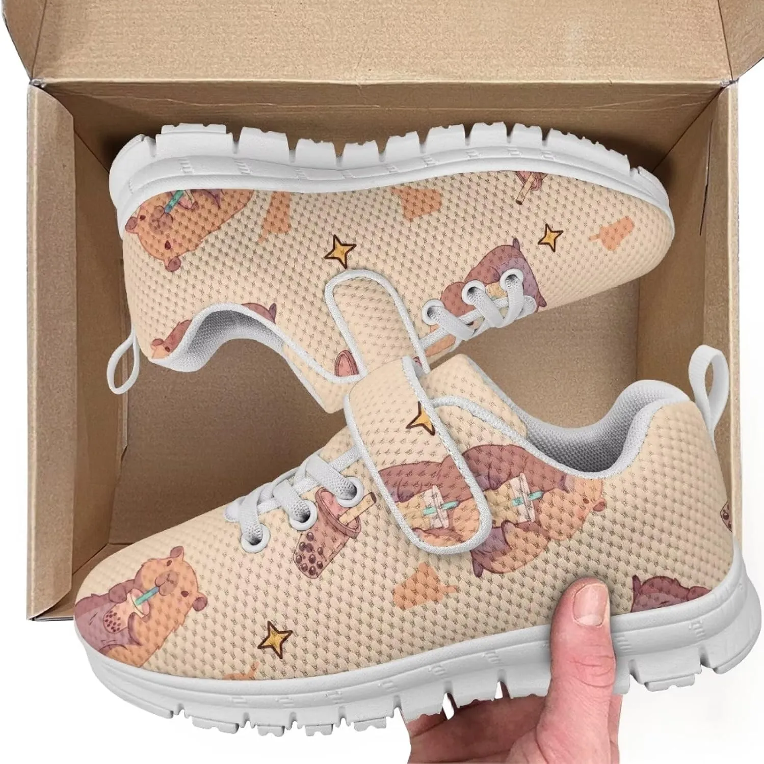 Boys Girls Single Buckle Sneakers,Lightweight Spring Outdoor Sports Shoes,Children Anti-Skid Mesh Cycling Sneaker