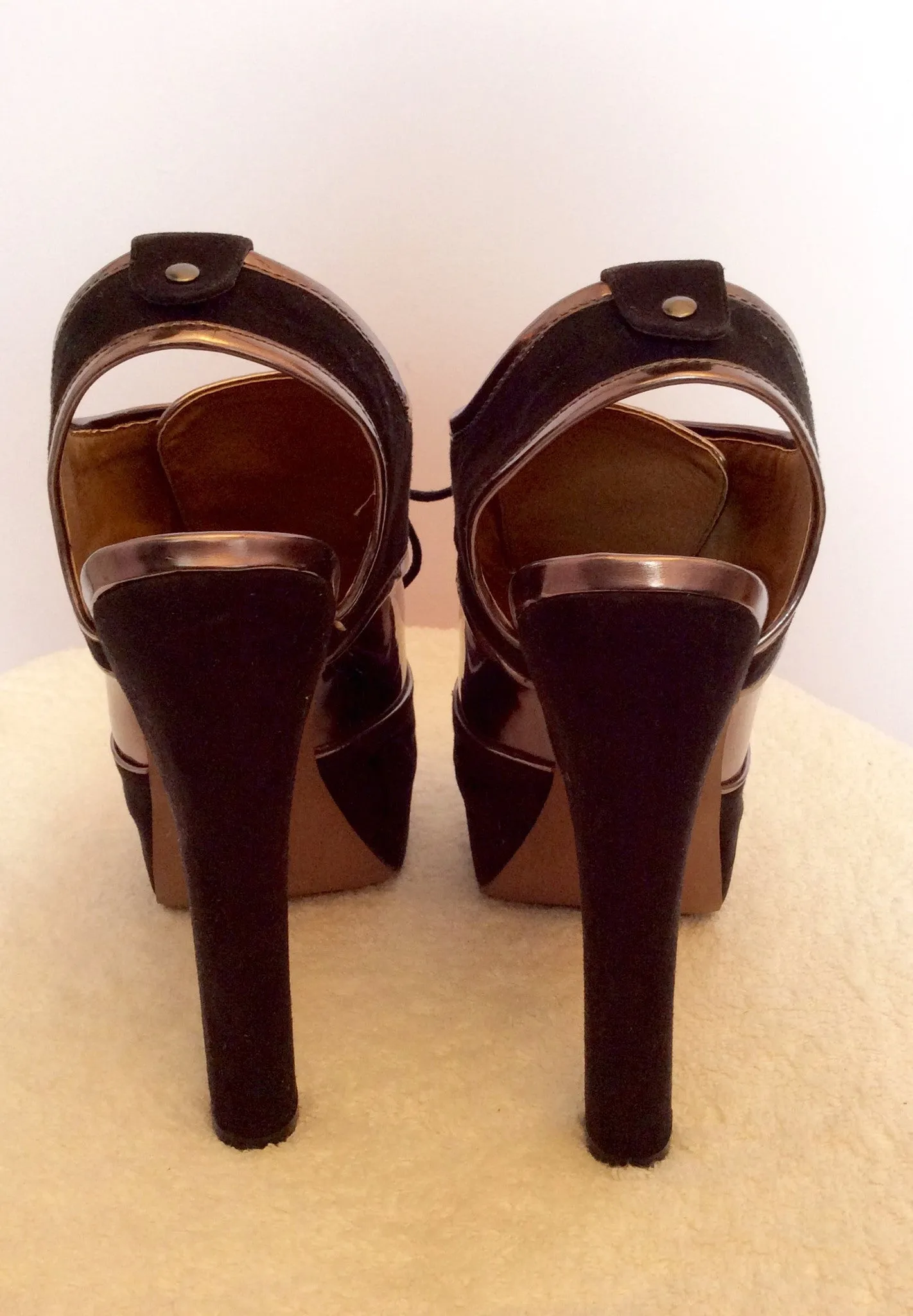 Brand New Kurt Geiger Black & Pewter Peeptoe Heels Size 7/41