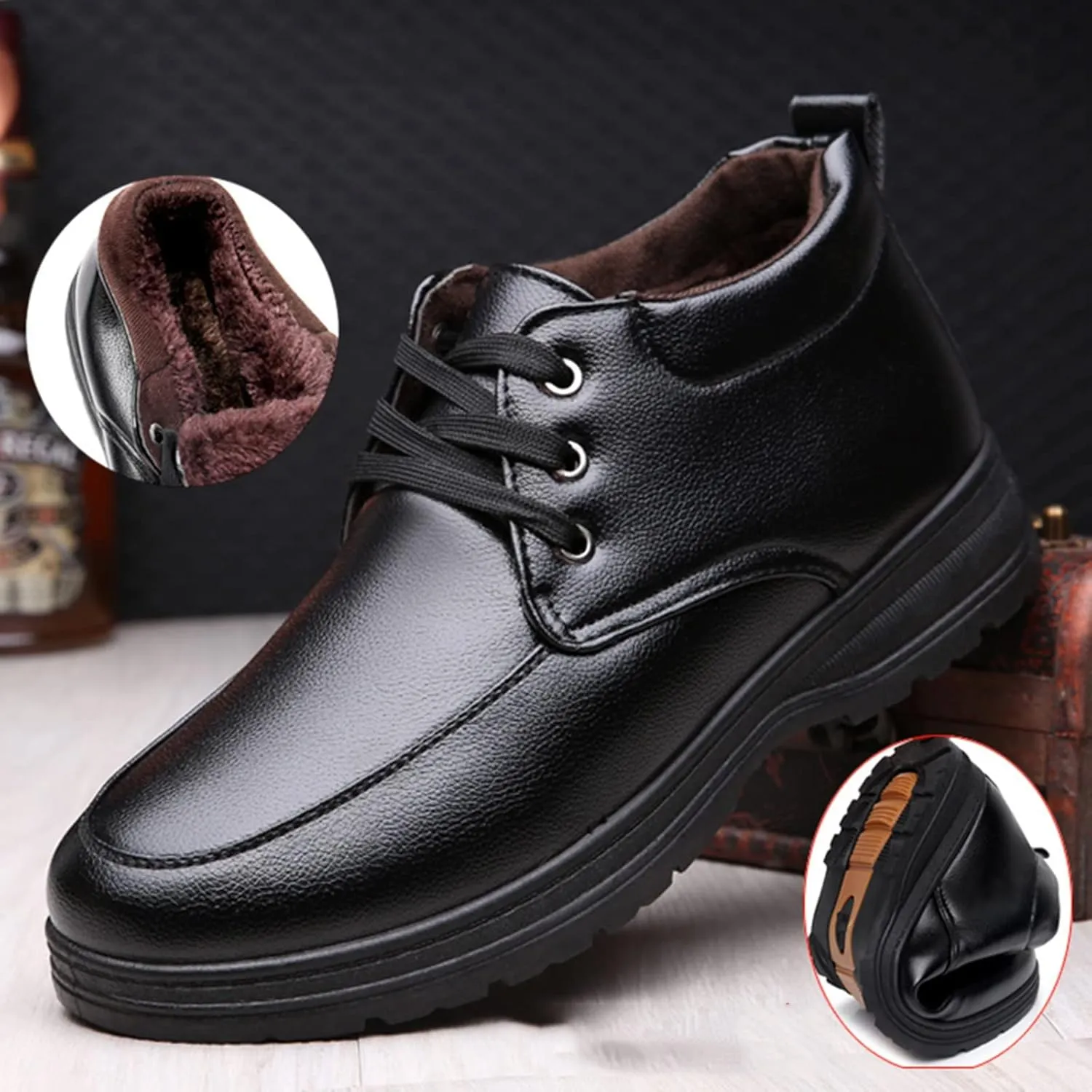 Breathable Dress Sneaker Men Shoes Casual High Top Cotton Shoes Old People Cotton Old Men Leather
