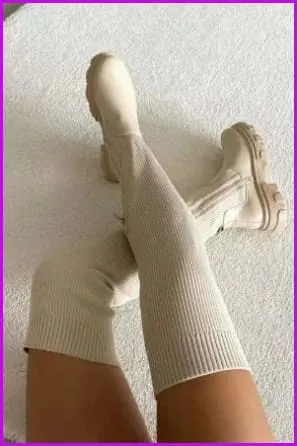 Breathable Knitting Sock Upper Women Thigh High Boots F2740