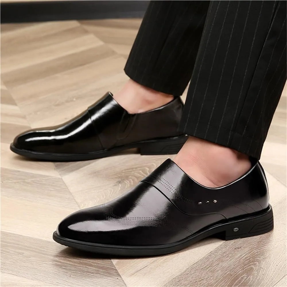 Breathable Leather Oxford Shoes for Men Low Top Slip On Casual Business Work Anti Slip Walking Trendy Comfortable Footwear