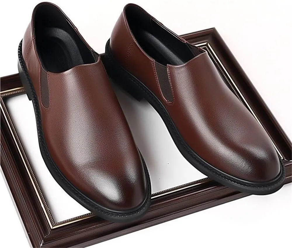 British Gentleman Vintage Oxford Shoes Pointed Toe Leather Business Casual Slip On Height Increase Trendy Footwear