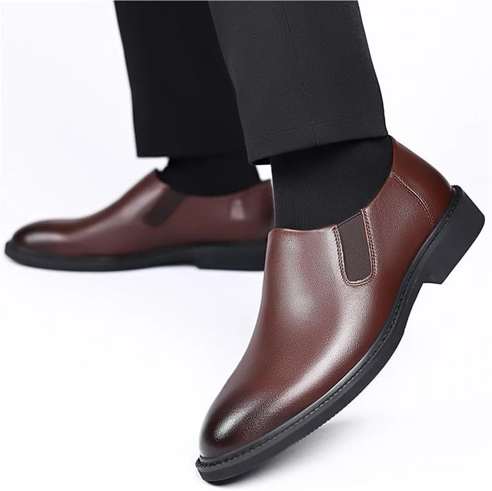 British Gentleman Vintage Oxford Shoes Pointed Toe Leather Business Casual Slip On Height Increase Trendy Footwear