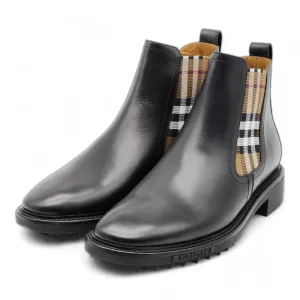 Burberry Vintage Check Detail Leather Chelsea Boots