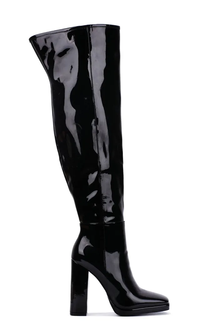 Cape Robbin ASUKA Women's Square Toe Chunky Heel Tall Dress Boots