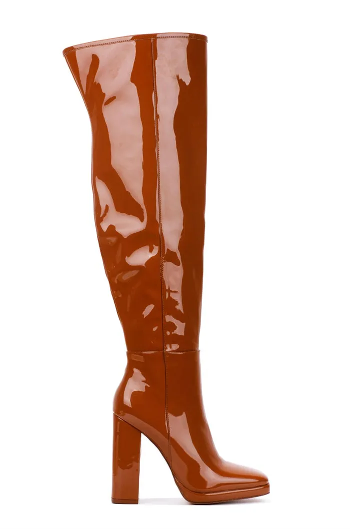 Cape Robbin ASUKA Women's Square Toe Chunky Heel Tall Dress Boots