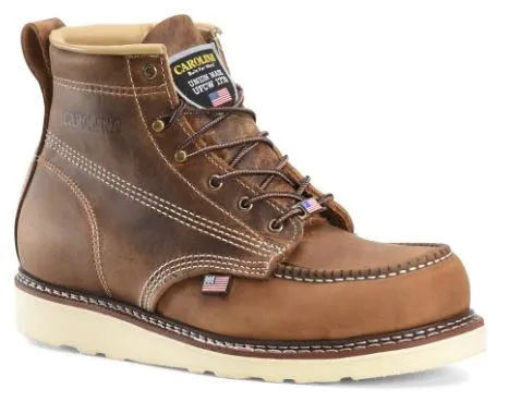 Carolina CA7811 AMP USA 6" Moc Toe Work Boot with Wedge Sole - Brown, Steel Toe, Made in USA