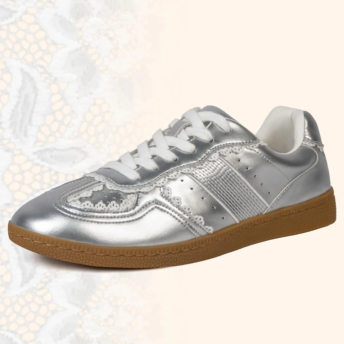 Casual Sneakers for Women Lace Detail  Elegant Ribbon Lace-Up Fashion Sneakers with Leather Upper Memory Foam Insole and Slip On Trendy Casual Shoes for Women