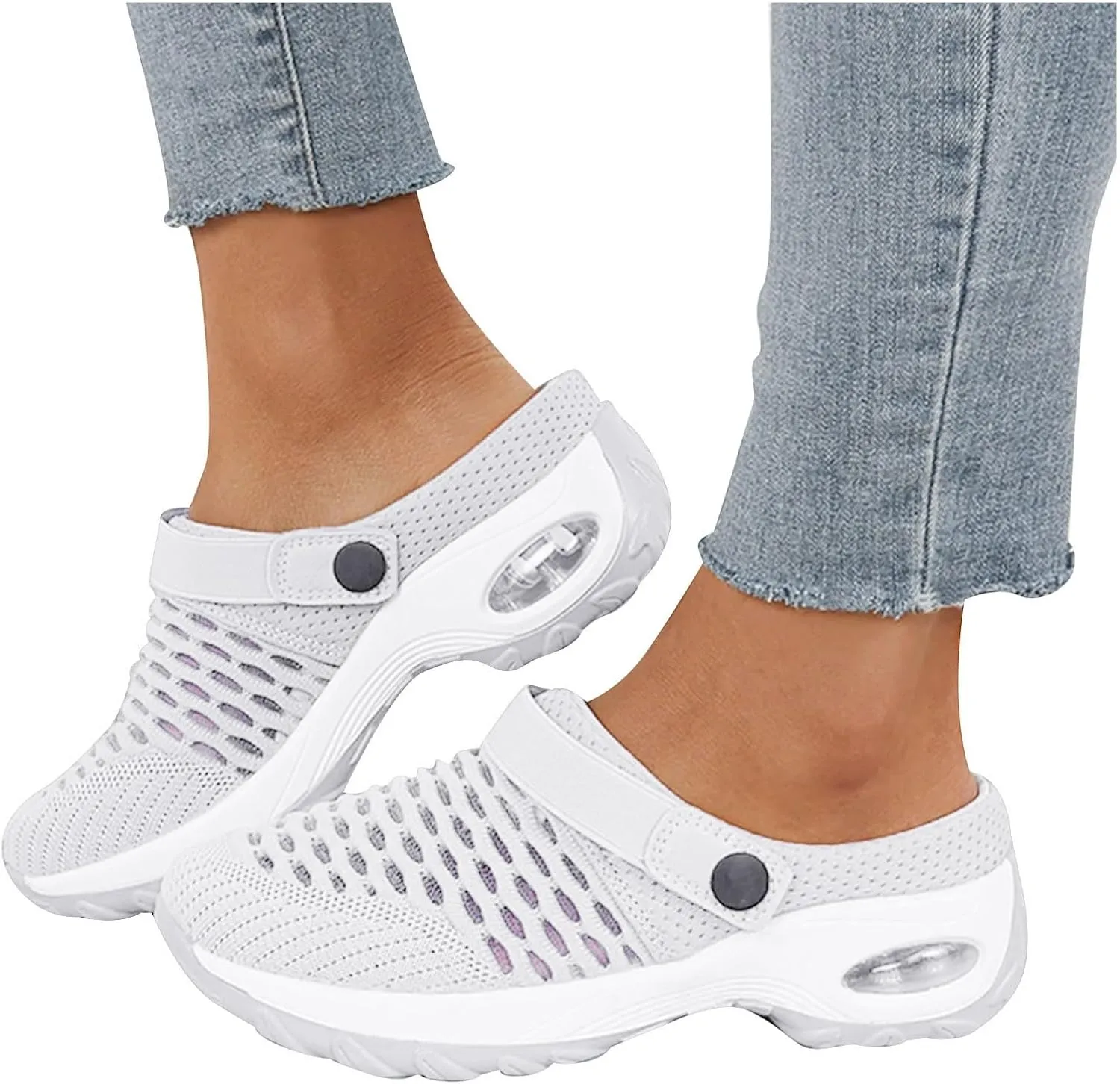 Cathalem Flat Sandals for Women, Mules Clogs for Women Air Cushion Platform Mesh Mules Sneaker Sandals for Female