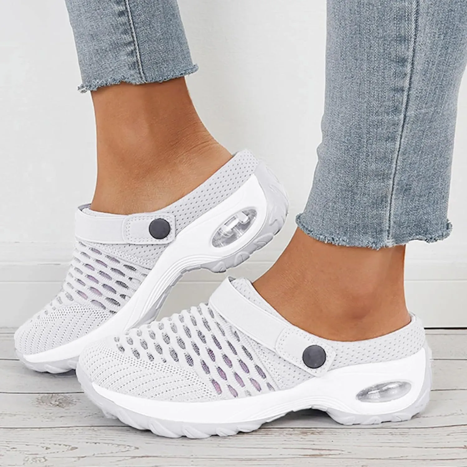Cathalem Flat Sandals for Women, Mules Clogs for Women Air Cushion Platform Mesh Mules Sneaker Sandals for Female