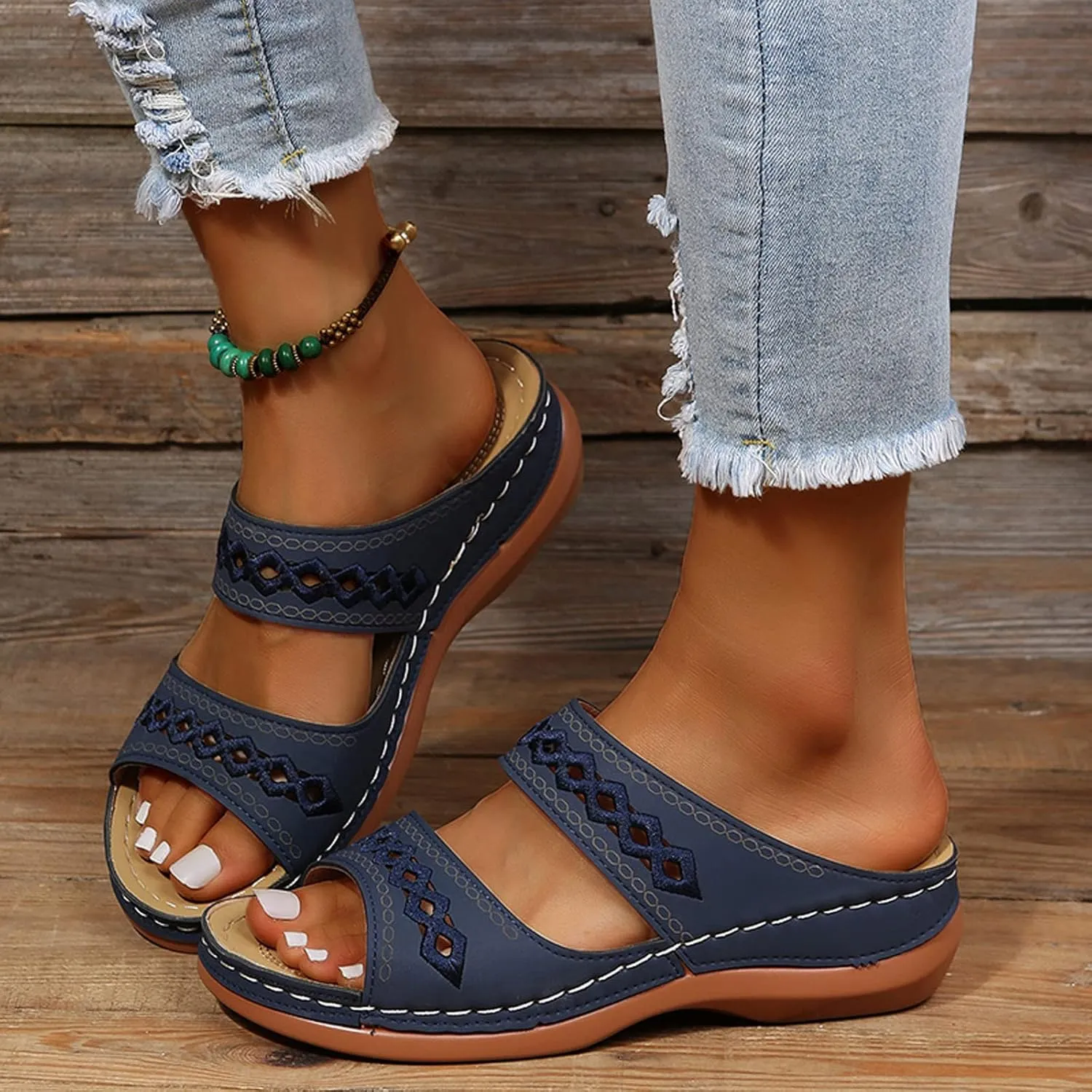 Cathalem Orthopedic Wedge Sandals for Women Summer Dressy Open Toe Ankle Strap Platform Sandals Comfortable Casual Low Wedges Sandals