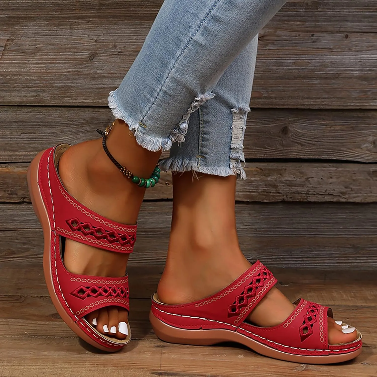 Cathalem Orthopedic Wedge Sandals for Women Summer Dressy Open Toe Ankle Strap Platform Sandals Comfortable Casual Low Wedges Sandals