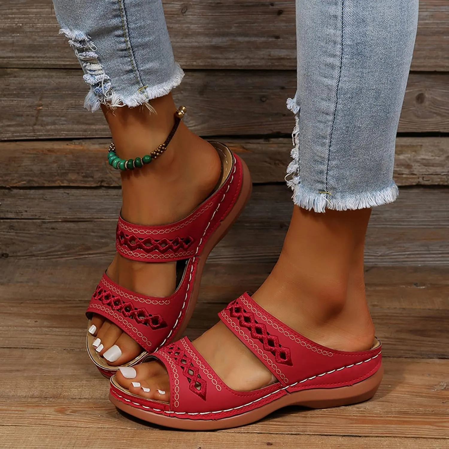 Cathalem Orthopedic Wedge Sandals for Women Summer Dressy Open Toe Ankle Strap Platform Sandals Comfortable Casual Low Wedges Sandals