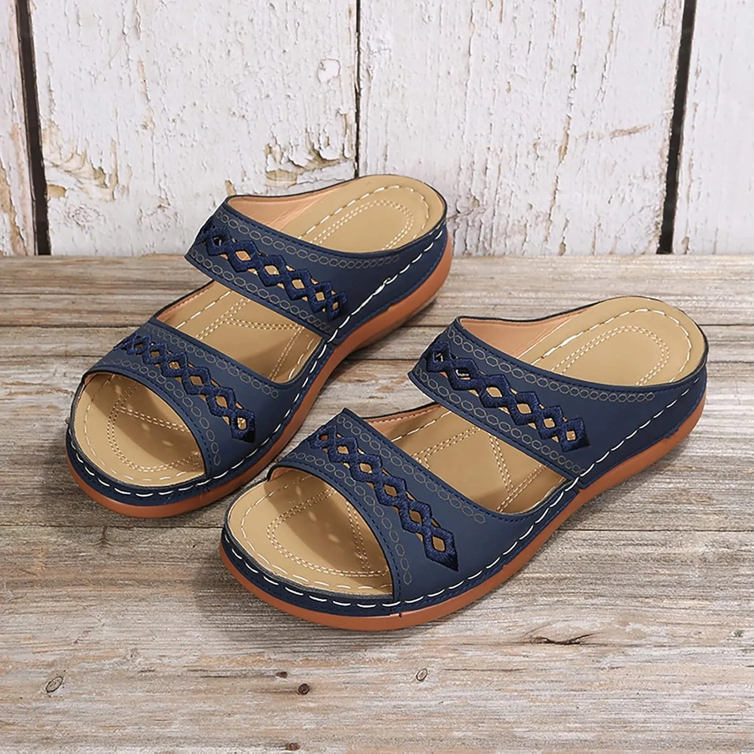 Cathalem Orthopedic Wedge Sandals for Women Summer Dressy Open Toe Ankle Strap Platform Sandals Comfortable Casual Low Wedges Sandals
