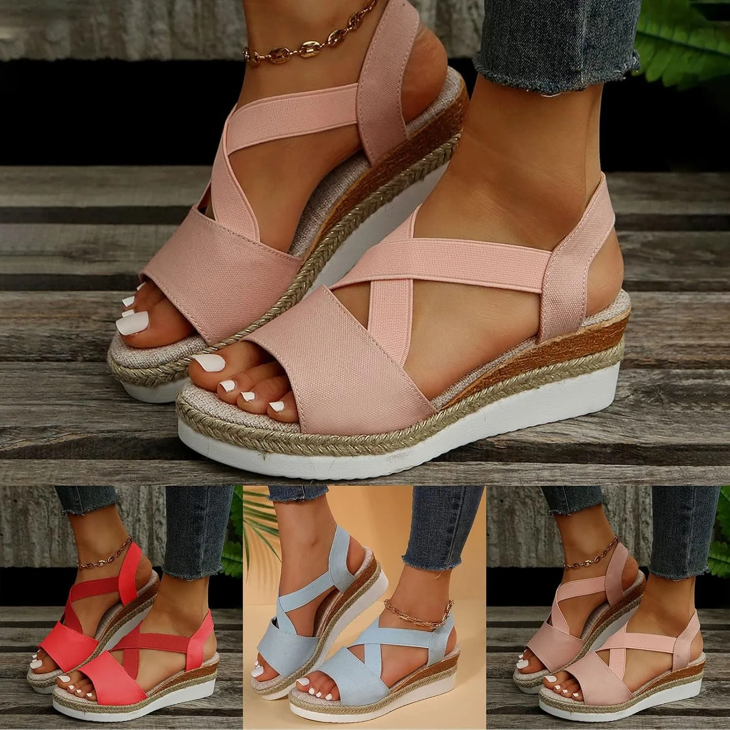 Cathalem Sandals For Women Dressy Casual Fashion Leopard Print Sandals Wedge Sandals Open Toe Flat Sandals