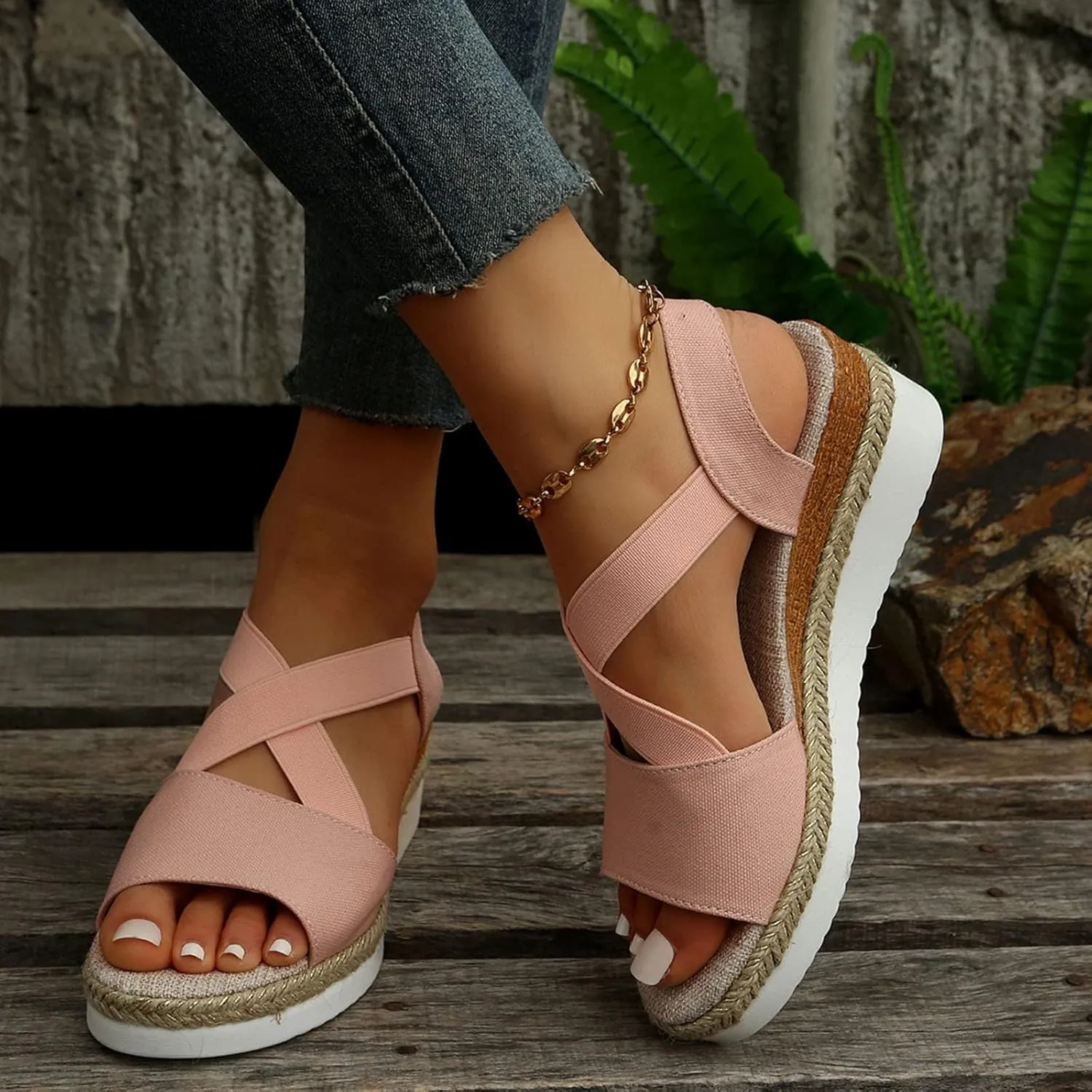 Cathalem Sandals For Women Dressy Casual Fashion Leopard Print Sandals Wedge Sandals Open Toe Flat Sandals