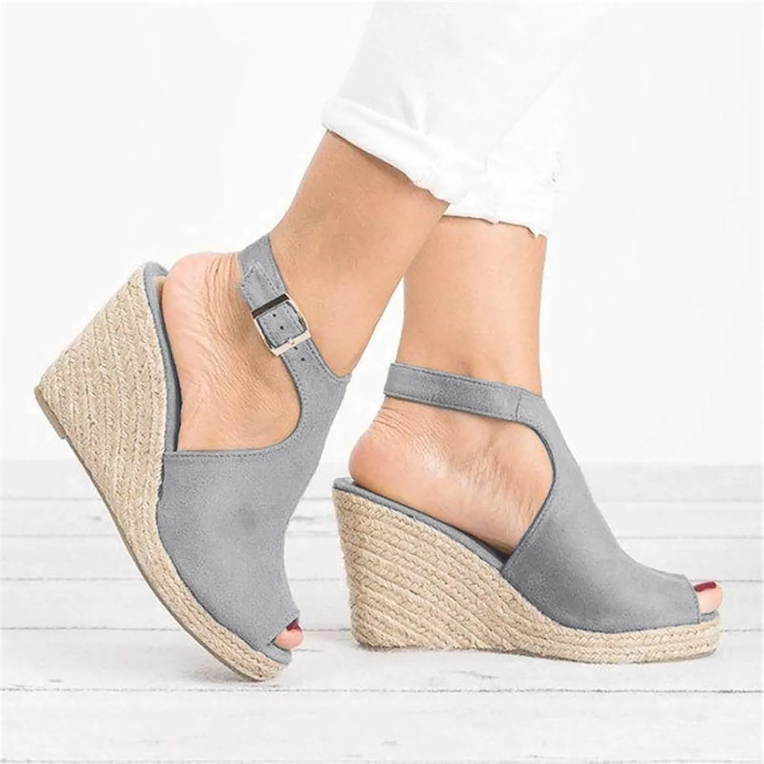 Cathalem Sandals Women Dressy Summer, Womens Espadrille Wedge Sandals Open Toe Ankle Strap Buckle Platform Sandals