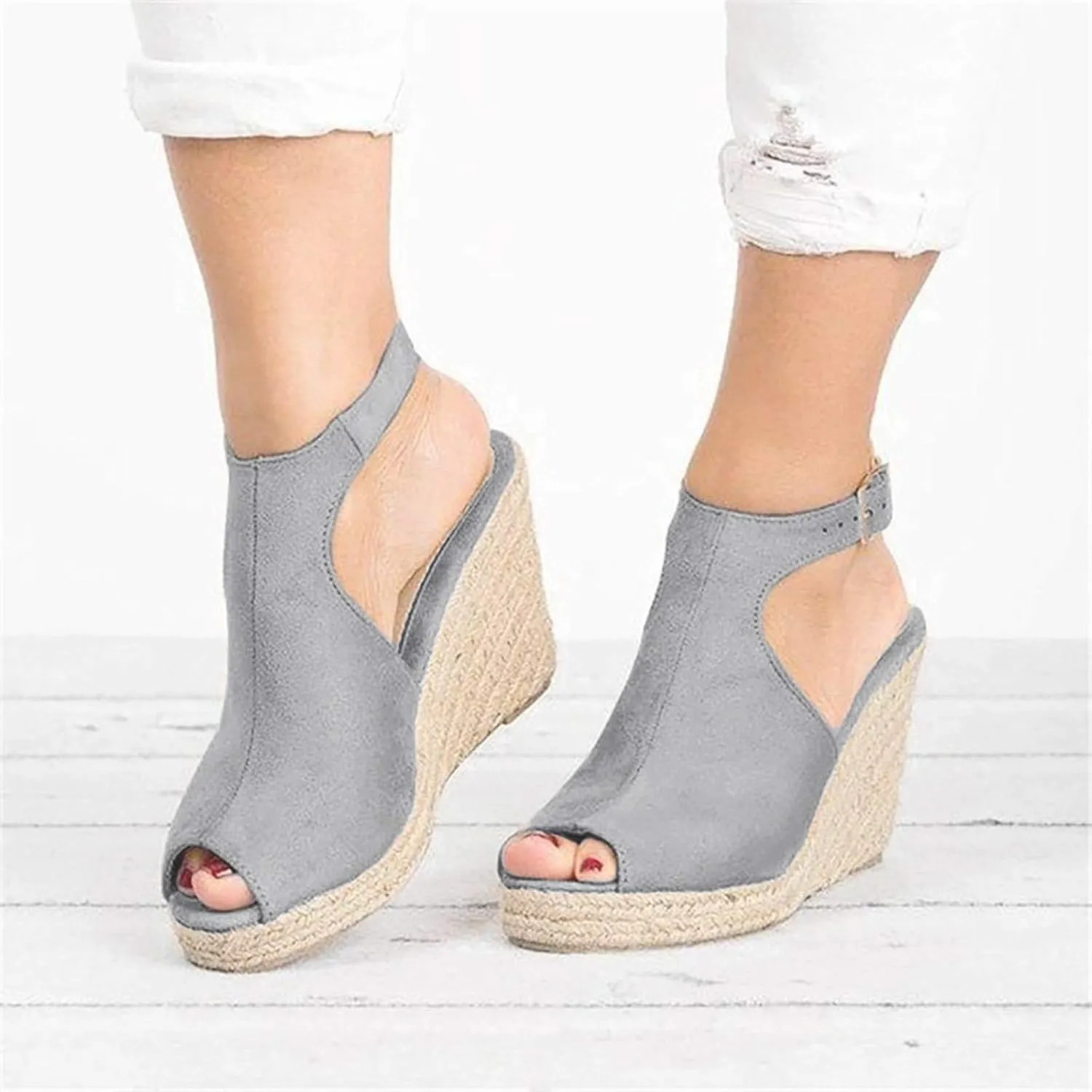 Cathalem Sandals Women Dressy Summer, Womens Espadrille Wedge Sandals Open Toe Ankle Strap Buckle Platform Sandals