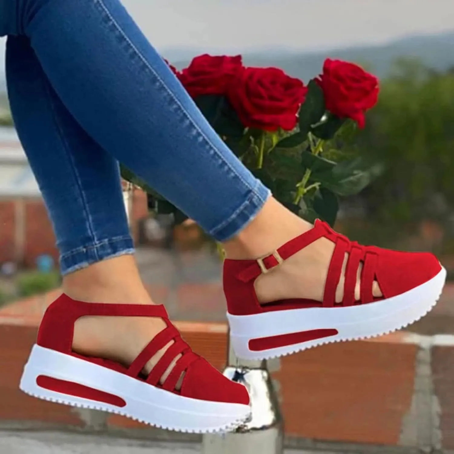 Cathalem Summer Sandals for Women 2024 Casual Closed Toe Sandals Ankle Strap Closed Toe Espadrilles Wedge Sandals