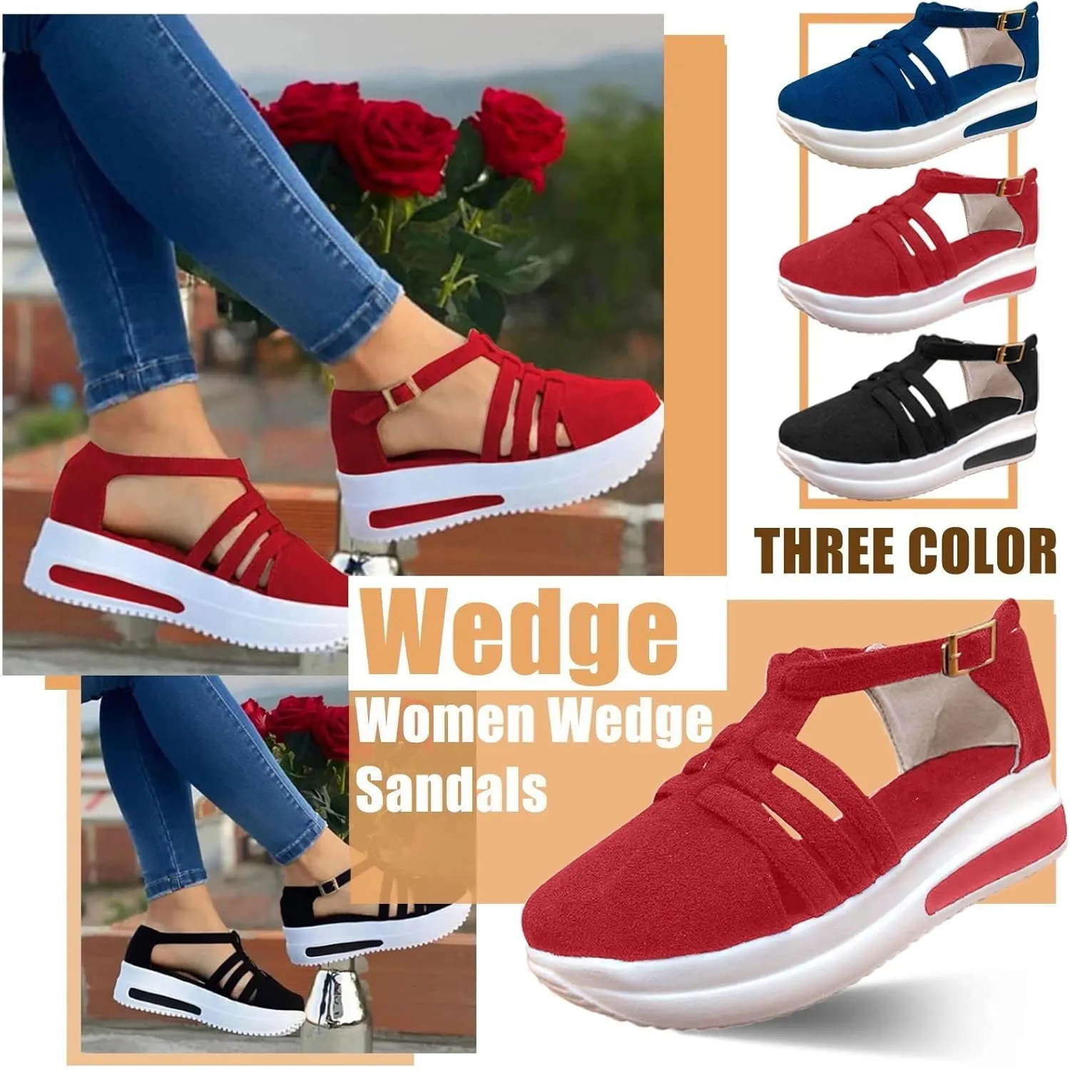 Cathalem Summer Sandals for Women 2024 Casual Closed Toe Sandals Ankle Strap Closed Toe Espadrilles Wedge Sandals