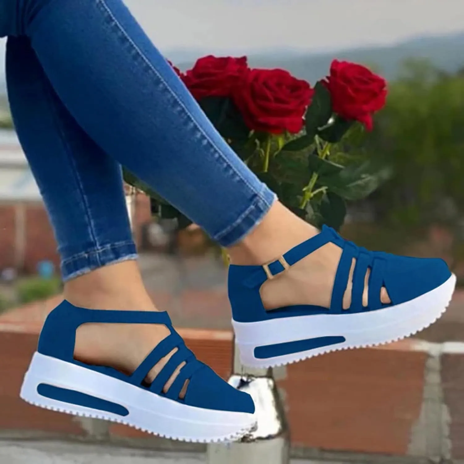 Cathalem Summer Sandals for Women 2024 Casual Closed Toe Sandals Ankle Strap Closed Toe Espadrilles Wedge Sandals