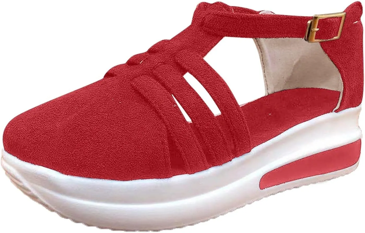 Cathalem Summer Sandals for Women 2024 Casual Closed Toe Sandals Ankle Strap Closed Toe Espadrilles Wedge Sandals