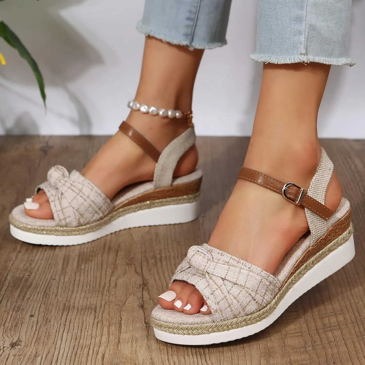 Cathalem Summer Sandals for Women 2024 Dressy Open Toe Ankle Strap Casual Low Heel Slip on Sandals Espadrille Sandals