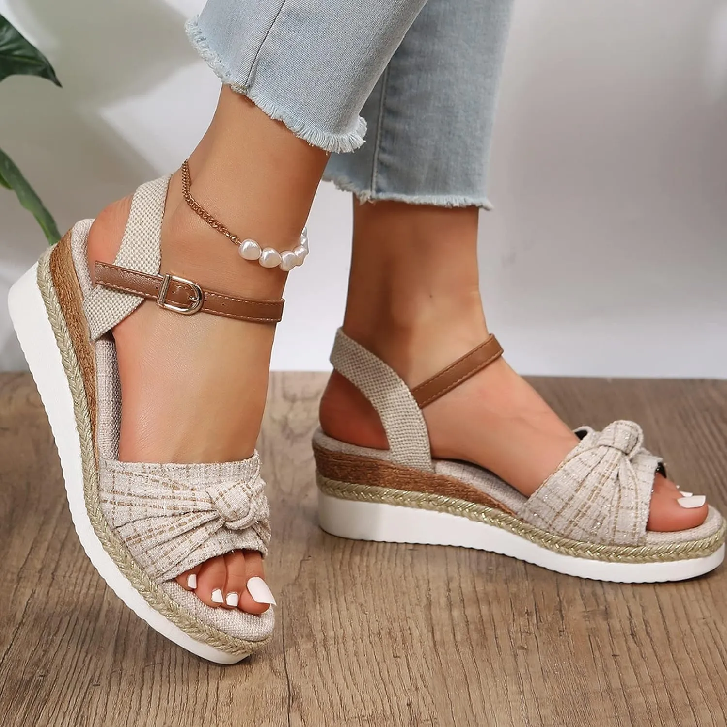 Cathalem Summer Sandals for Women 2024 Dressy Open Toe Ankle Strap Casual Low Heel Slip on Sandals Espadrille Sandals
