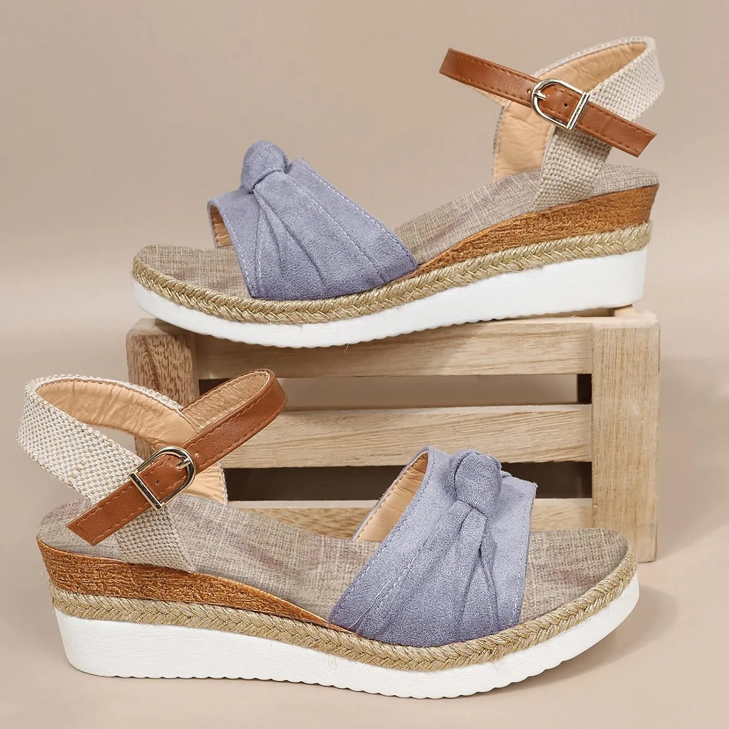 Cathalem Summer Sandals for Women 2024 Dressy Open Toe Ankle Strap Casual Low Heel Slip on Sandals Espadrille Sandals