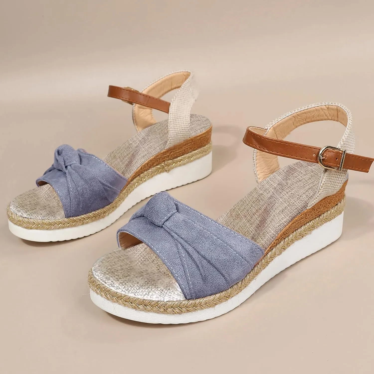 Cathalem Summer Sandals for Women 2024 Dressy Open Toe Ankle Strap Casual Low Heel Slip on Sandals Espadrille Sandals