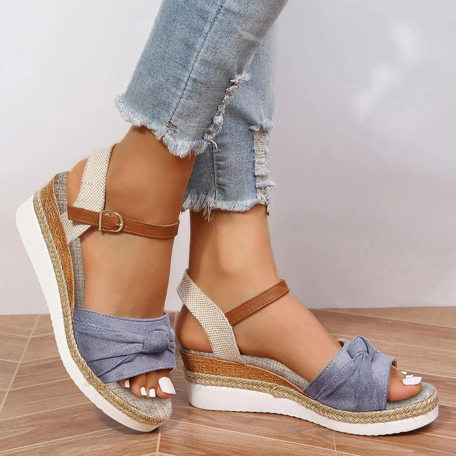Cathalem Summer Sandals for Women 2024 Dressy Open Toe Ankle Strap Casual Low Heel Slip on Sandals Espadrille Sandals