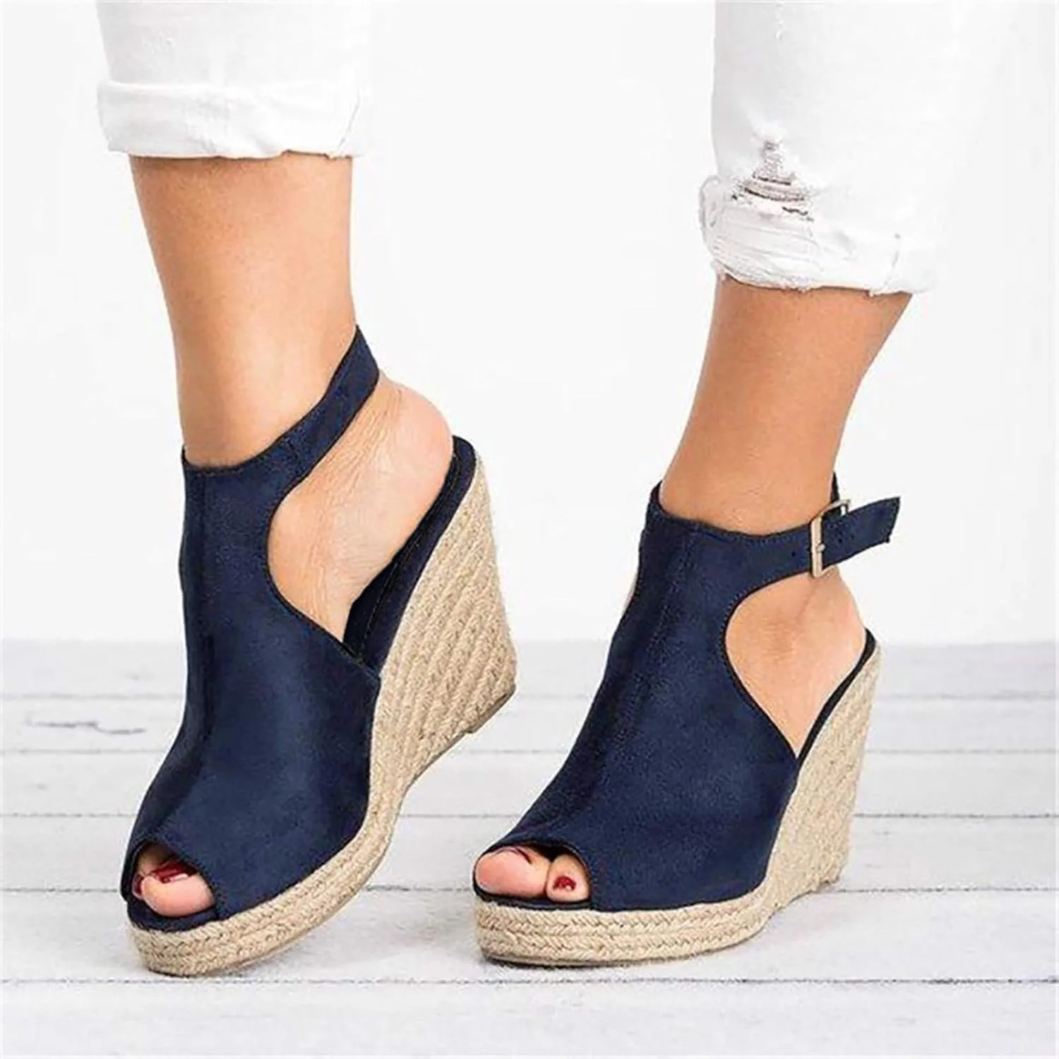 Cathalem Summer Sandals for Women 2024, Womens Espadrille Wedge Sandals Open Toe Ankle Strap Buckle Platform Sandals