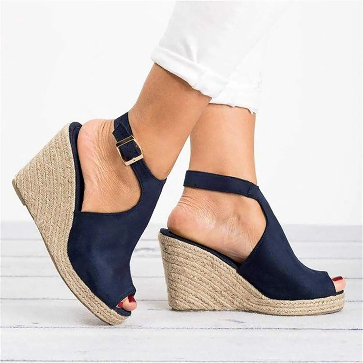 Cathalem Summer Sandals for Women 2024, Womens Espadrille Wedge Sandals Open Toe Ankle Strap Buckle Platform Sandals